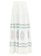 Matchesfashion.com Le Sirenuse, Positano - Camille Bubble Gum-embroidered Cotton Maxi Skirt - Womens - White Multi
