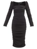 Dolce & Gabbana - Square-neck Ruched Crepe Midi Dress - Womens - Black