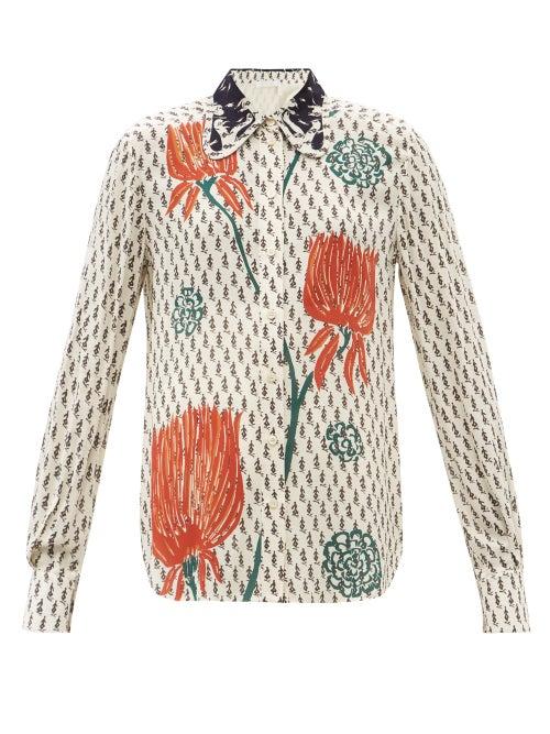 Ladies Rtw Chlo - Tulip-print Crepe Shirt - Womens - Beige Multi