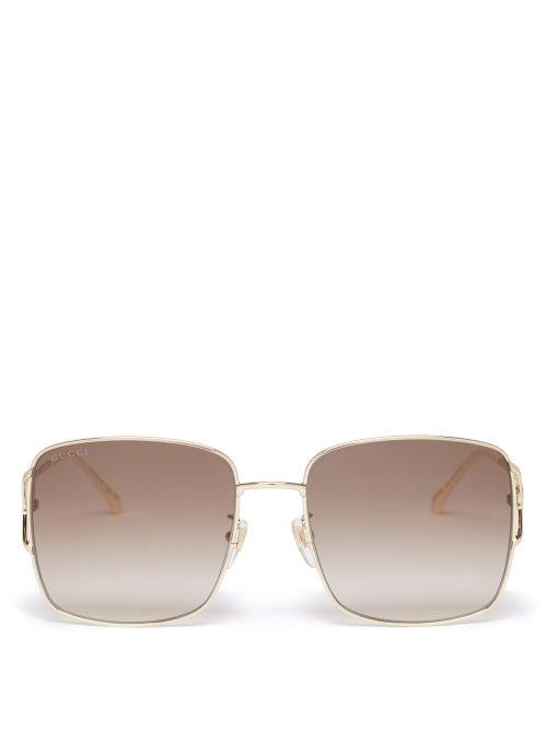 Gucci - Horsebit Butterfly Metal Sunglasses - Womens - Gold Brown