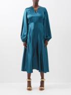 Roksanda - Anika Pin-front Silk Midi Dress - Womens - Dark Blue