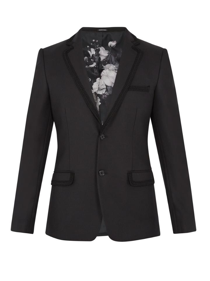 Alexander Mcqueen Embroidered-trim Notch-lapel Wool Blazer