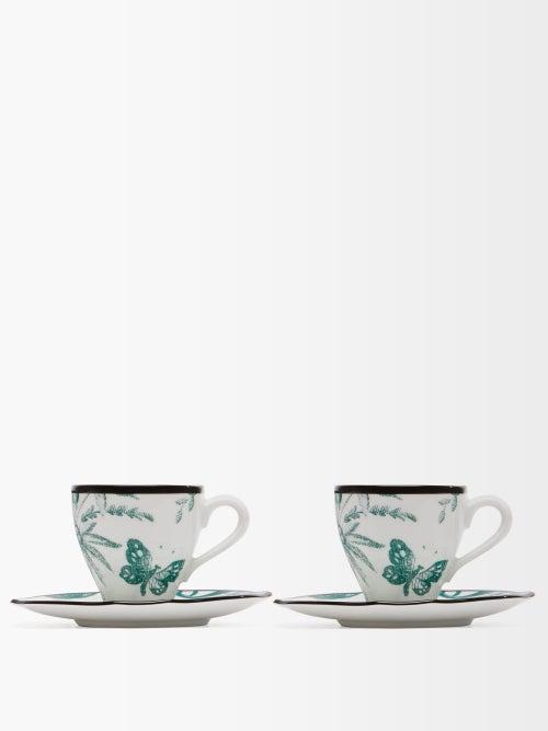 Gucci - Set Of Two Herbarium Porcelain Cups And Saucers - Green Multi