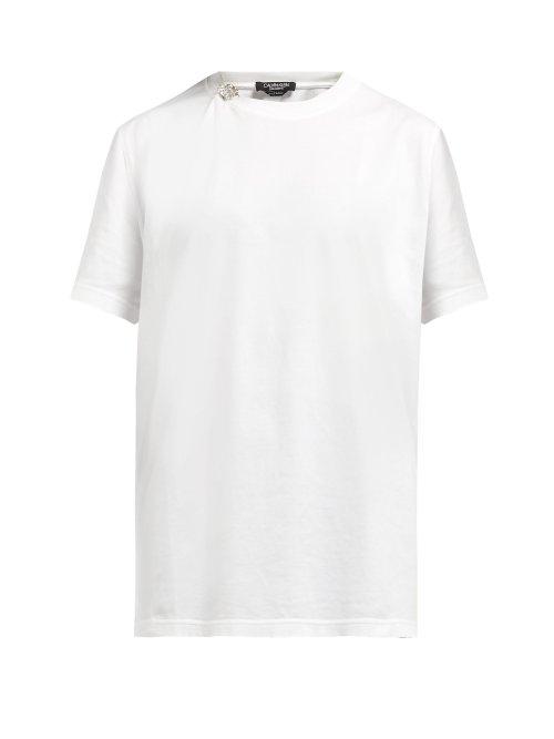Matchesfashion.com Calvin Klein 205w39nyc - Brooch Embellished Cotton Jersey T Shirt - Womens - White