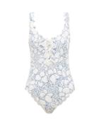 Matchesfashion.com Marysia - Palm Springs Reversible Scallop-edged Swimsuit - Womens - Blue Print