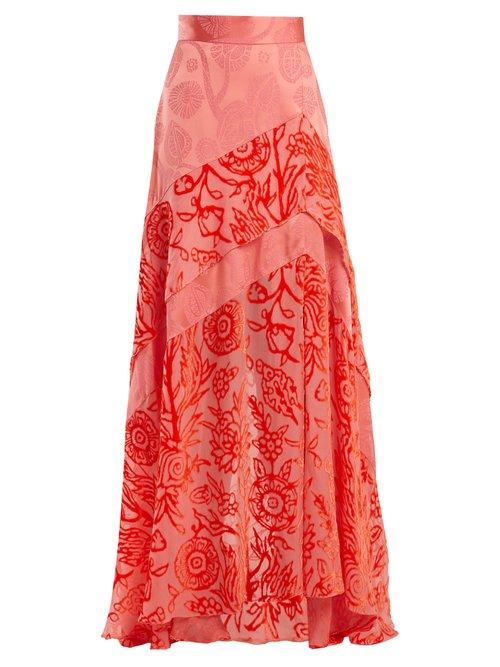 Matchesfashion.com Peter Pilotto - Floral Devor Velvet Skirt - Womens - Pink
