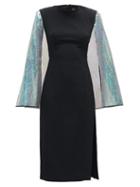 Matchesfashion.com David Koma - Cape-sleeve Sequinned Crepe Dress - Womens - Black
