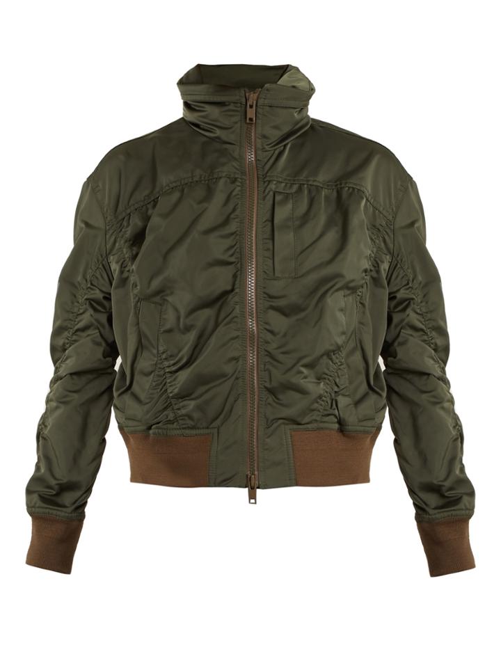 Vince Ruched Contrast-trim Satin Bomber Jacket