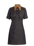 No. 21 Contrast-collar Stretch-cotton Chambray Dress