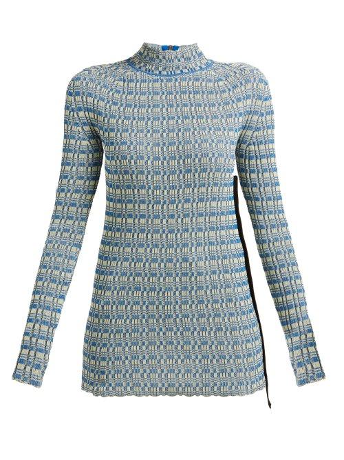 Matchesfashion.com Jil Sander - Striped Ribbed Knit Cotton Sweater - Womens - Blue Multi