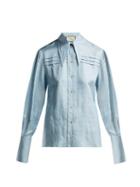 Matchesfashion.com Gucci - Point Collar Silk Dupion Shirt - Womens - Blue