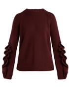 Matchesfashion.com Redvalentino - Ruffle Trimmed Wool Sweater - Womens - Burgundy