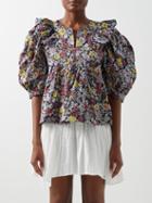 Sea - Gitte Puff-sleeve Floral-print Cotton Top - Womens - Multi