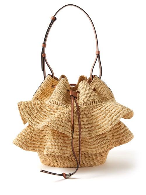 Loewe Paula's Ibiza - Tiered-ruffled Raffia Basket Bucket Bag - Womens - Beige