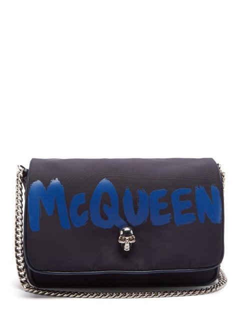 Alexander Mcqueen - Skull Graffiti-logo Canvas Cross-body Bag - Womens - Navy