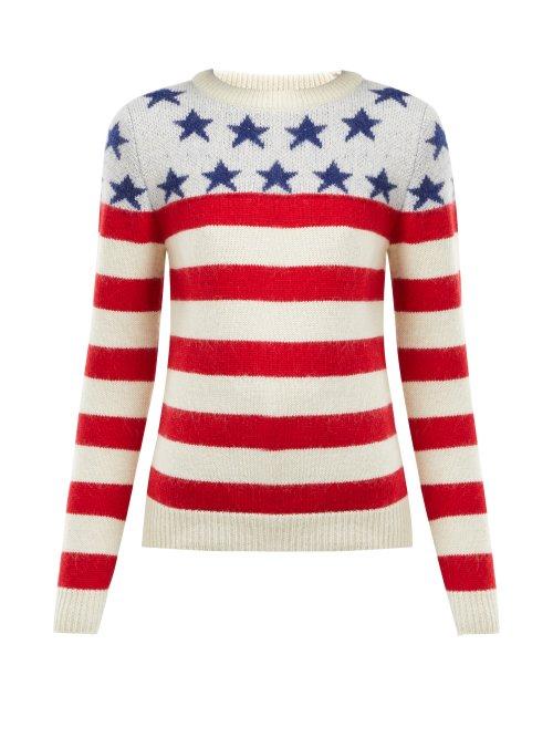 Matchesfashion.com Saint Laurent - American Flag Intarsia Wool Blend Sweater - Womens - Red Multi