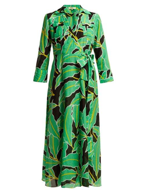 Matchesfashion.com Diane Von Furstenberg - Clarem Cotton Blend Voile Wrap Dress - Womens - Black Green