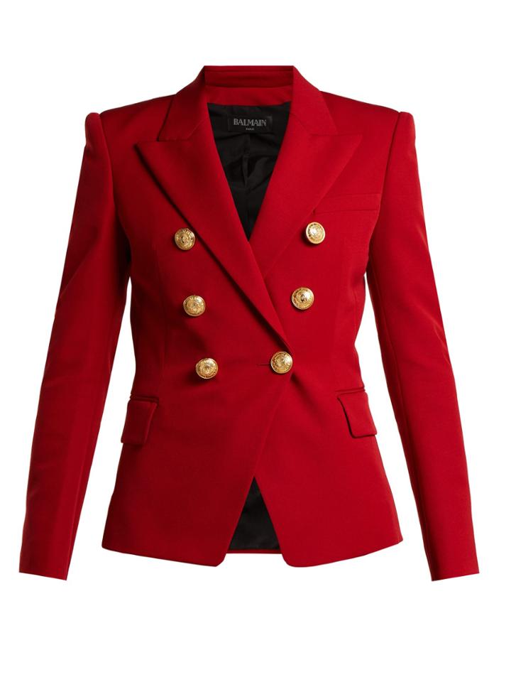 Balmain Double-breasted Wool Grain De Poudre Blazer
