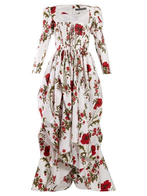 Matchesfashion.com Alexander Mcqueen - Poppy Print Cotton Poplin Gown - Womens - Ivory Multi