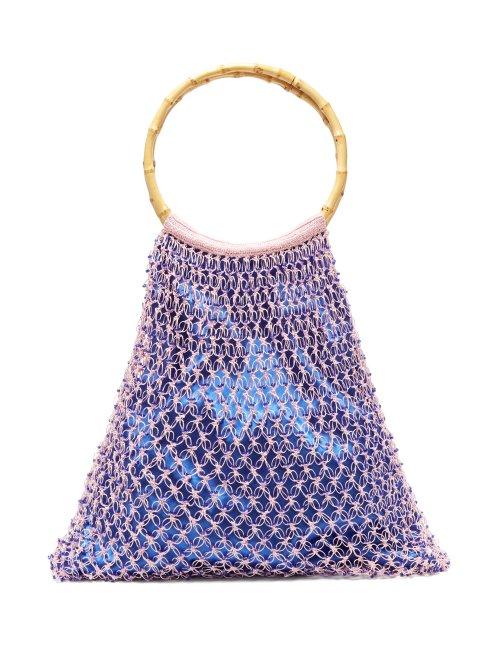 Matchesfashion.com My Beachy Side - Aphrodite Bamboo Handle Beaded Crochet Bag - Womens - Blue Multi