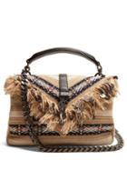 Matchesfashion.com Saint Laurent - Medium Collge Fringed Cross Body Bag - Womens - Beige Multi