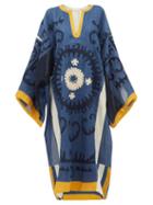 Matchesfashion.com Vita Kin - Santal Floral Appliqu Linen Dress - Womens - Blue Multi