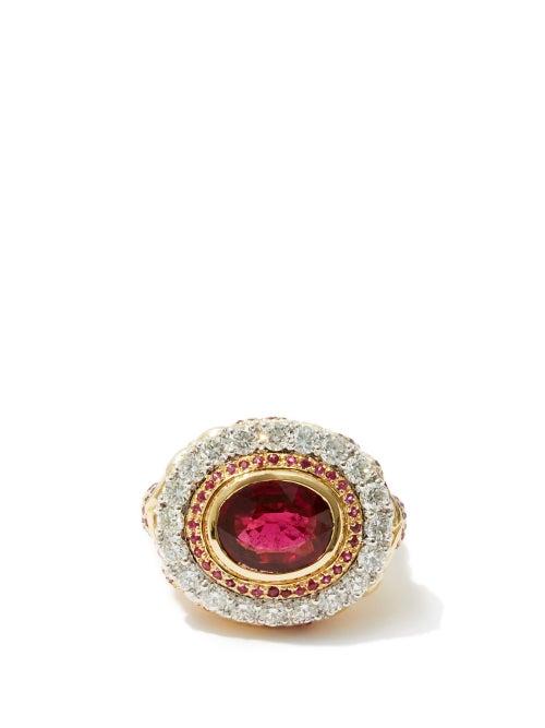 Matchesfashion.com Jade Jagger - Diamond, Ruby & 18kt Gold Cocktail Ring - Womens - Red Gold