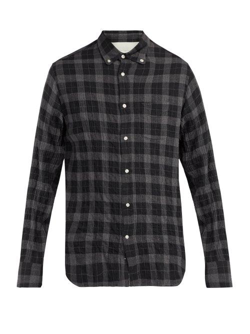 Matchesfashion.com Officine Gnrale - Checked Cotton Blend Shirt - Mens - Dark Grey