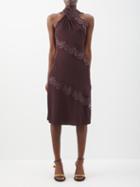 Stella Mccartney - Lace-trim Halterneck Silk-blend Dress - Womens - Burgundy