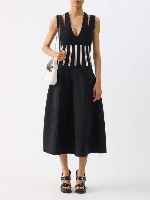 Alexander Mcqueen - Laddered Cutout Faille Dress - Womens - Black White
