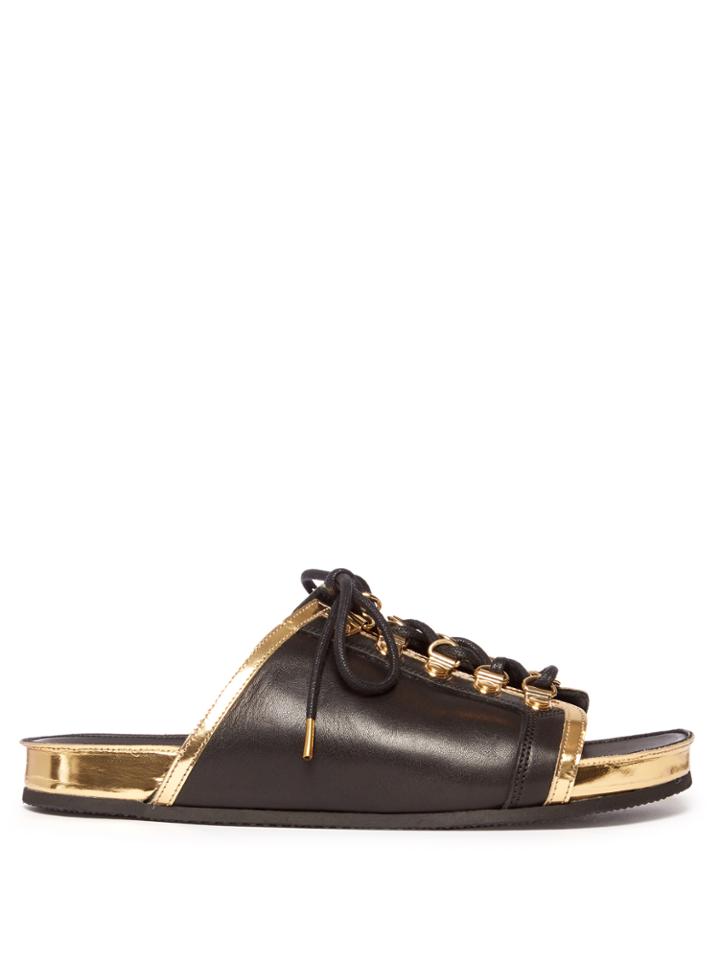 Balmain Lace-up Leather Slides