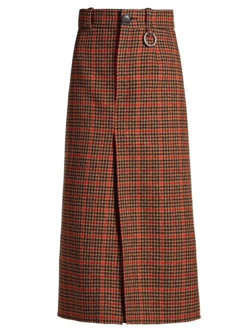 Matchesfashion.com Balenciaga - Wool Herringbone Checked Split Front Skirt - Womens - Brown Multi