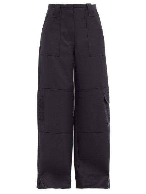 Matchesfashion.com Ganni - Cargo-pocket Wool-blend Wide-leg Trousers - Womens - Navy