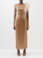 16arlington - Yola Ostrich-feather Trim Sequinned Dress - Womens - Gold