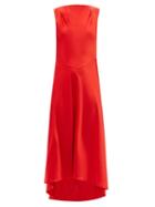 Saloni - Jen Dipped-hem Satin Midi Dress - Womens - Red