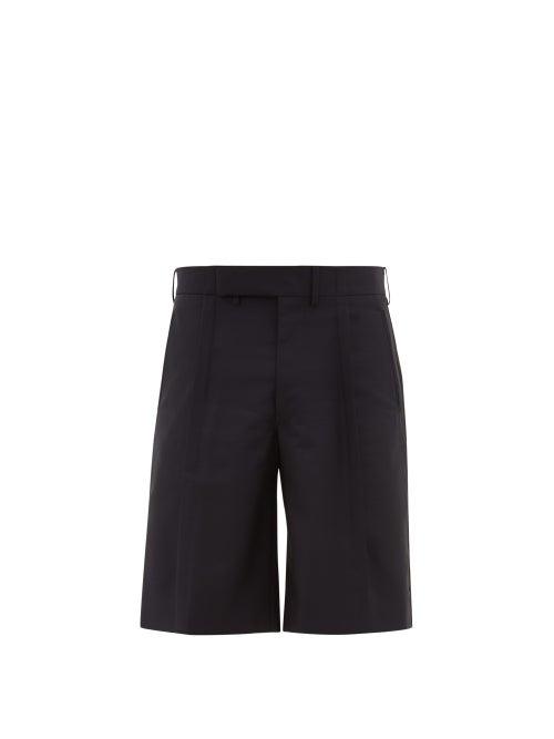 Matchesfashion.com Maison Margiela - Satin-striped Virgin-wool Blend Crpe Shorts - Mens - Navy