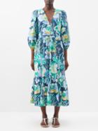 Emporio Sirenuse - Loretta Poppy Cotton-poplin Dress - Womens - Blue Print
