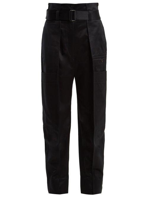 Matchesfashion.com Lemaire - Paperbag Waist Cotton Sateen Trousers - Womens - Navy