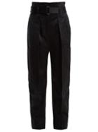 Matchesfashion.com Lemaire - Paperbag Waist Cotton Sateen Trousers - Womens - Navy