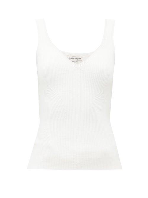 Matchesfashion.com Alexander Mcqueen - Sweetheart-neckline Ribbed Tank Top - Womens - White