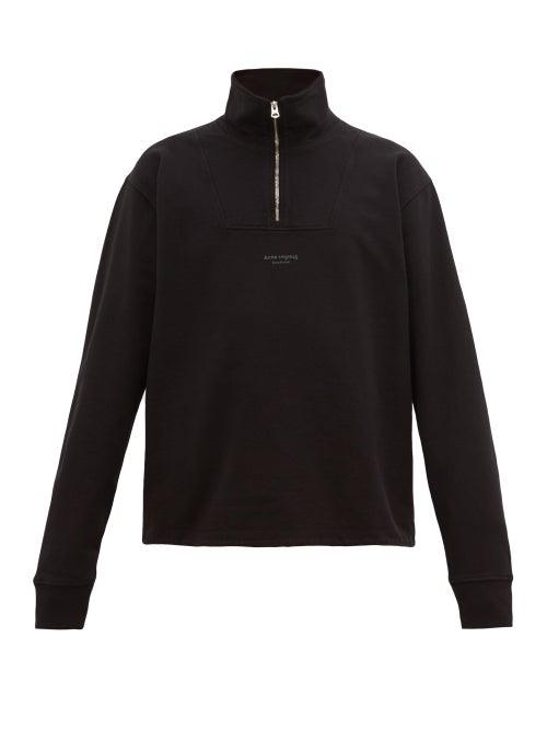 Matchesfashion.com Acne Studios - Faraz Zip Neck Logo Sweatshirt - Mens - Black