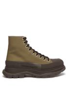 Mens Shoes Alexander Mcqueen - Tread Slick Chunky-sole Leather Trainers - Mens - Khaki