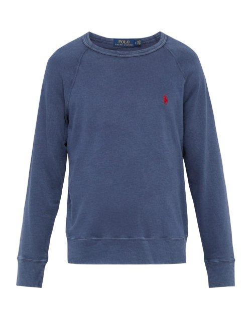 Matchesfashion.com Polo Ralph Lauren - Logo Embroidered Cotton Jersey Sweatshirt - Mens - Navy