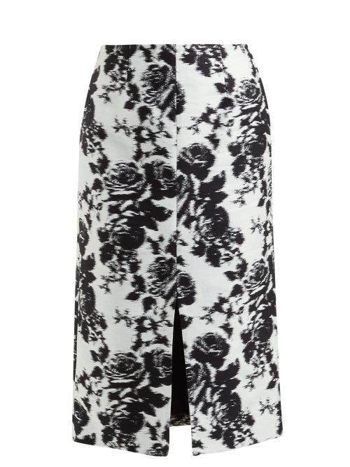 Matchesfashion.com Erdem - Rhetta Rosechine Jacquard Pencil Skirt - Womens - Black White