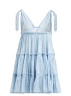 Matchesfashion.com Innika Choo - Tiered Ruffle Trimmed Ramie Mini Dress - Womens - Blue