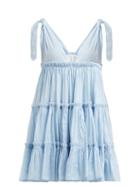 Matchesfashion.com Innika Choo - Tiered Ruffle Trimmed Ramie Mini Dress - Womens - Blue