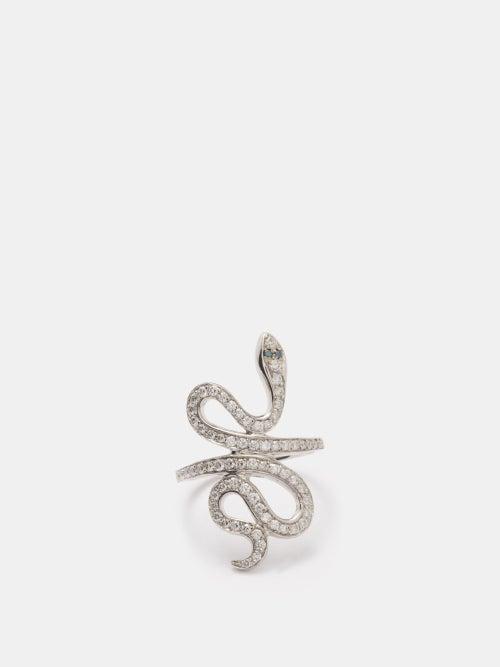 Ileana Makri - Slither Snake Diamond, Sapphire & 18kt Gold Ring - Womens - Gold Multi