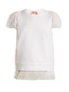 No. 21 Feather-embellished Cotton-jersey Top