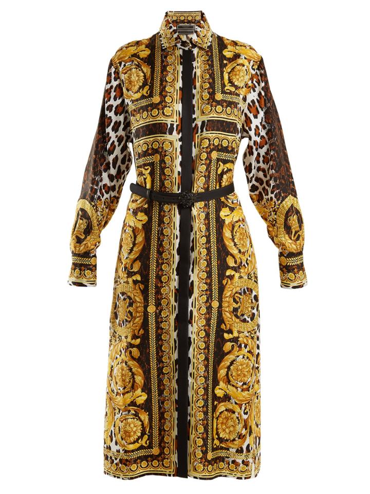 Versace Baroque And Animal-print Silk-twill Shirtdress