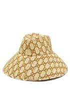 Matchesfashion.com Gucci - Snakeskin Trimmed Gg Embroidered Raffia Hat - Womens - Brown